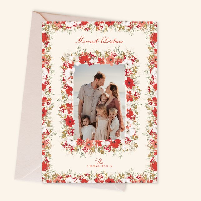 Tarjeta Festiva merry christmas botanicals red elegant photo frame (Subido por el creador)
