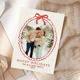 Tarjeta Festiva Merry Christmas Bow Family Photo Holiday Card