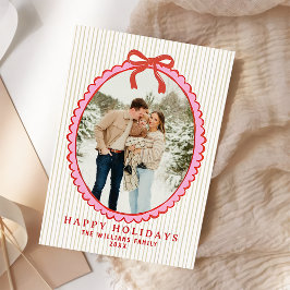 Tarjeta Festiva Merry Christmas Bow Family Photo Holiday Card