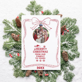 Tarjeta Festiva Merry Christmas bow red white modern photo card