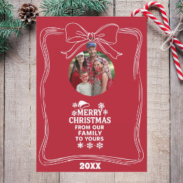 Tarjeta Festiva Merry Christmas bow red white modern photo card