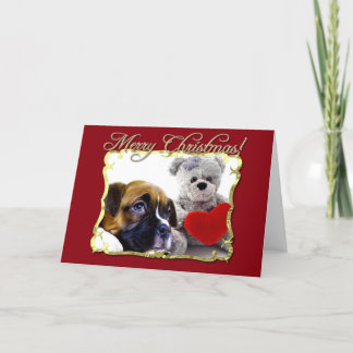 Tarjeta Festiva Merry Christmas boxeador cachorro