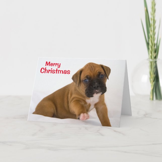Tarjeta Festiva Merry Christmas Boxer Puppy Card (Anverso)