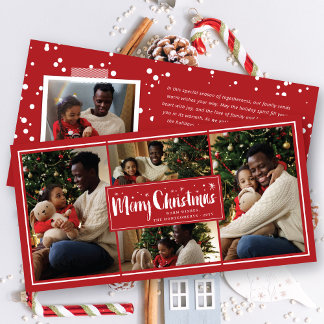 Tarjeta Festiva Merry Christmas Brush Script Stars 4 Collage de fo
