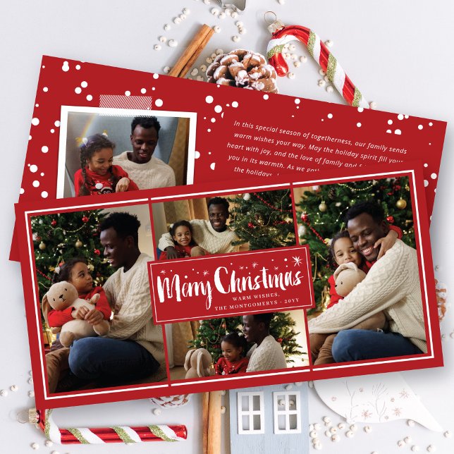 Tarjeta Festiva Merry Christmas Brush Script Stars 4 Collage de fo (Subido por el creador)