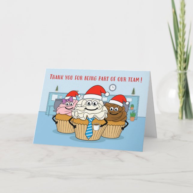 Tarjeta Festiva Merry Christmas Business Team Cupcakes Santa Hats (Anverso)