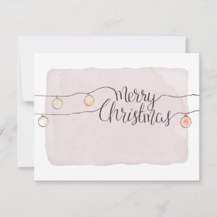 Tarjeta Festiva Merry Christmas Caligraphy Script String Lights
