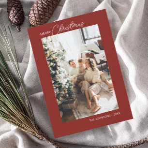 Tarjeta Festiva Merry Christmas Calligraphy Red