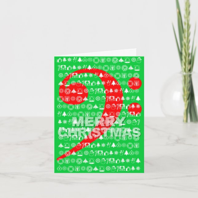 Tarjeta Festiva Merry Christmas Card Bass Clef Music Note Green (Anverso)