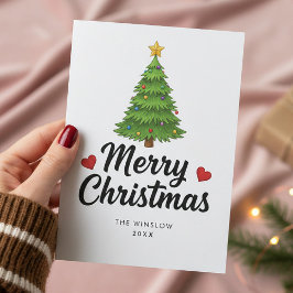 Tarjeta Festiva Merry Christmas Card – Custom Name & Year, Modern