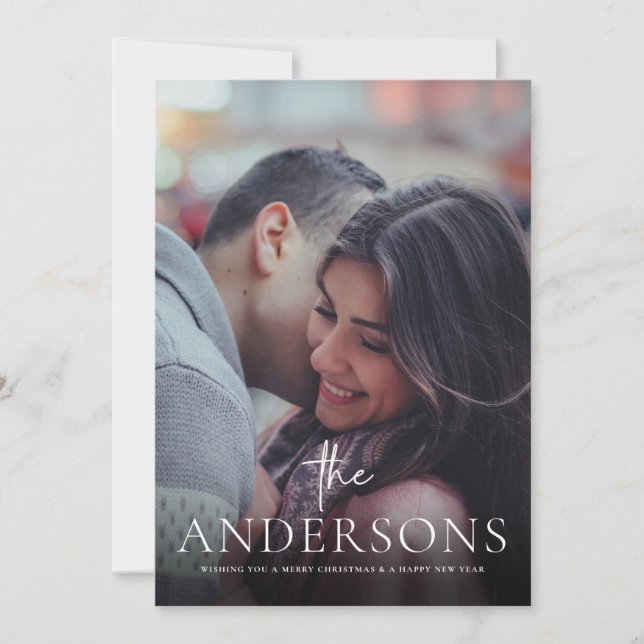 Tarjeta Festiva Merry Christmas Card Family Couple Minimal Photo (Anverso)