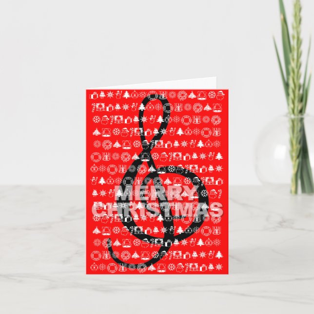 Tarjeta Festiva Merry Christmas Card G Clef Music Note Red (Anverso)