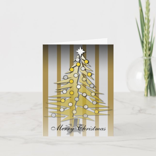 Tarjeta Festiva Merry Christmas Card Gold Christmas Tree (Anverso)