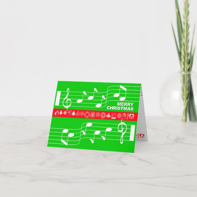 Tarjeta Festiva Merry Christmas Card Music Note Score Green (Anverso)