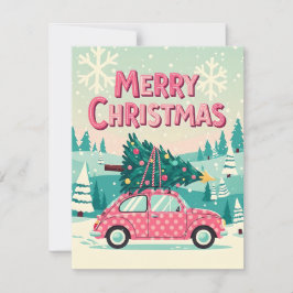 Tarjeta Festiva Merry Christmas Card With Vintage Car