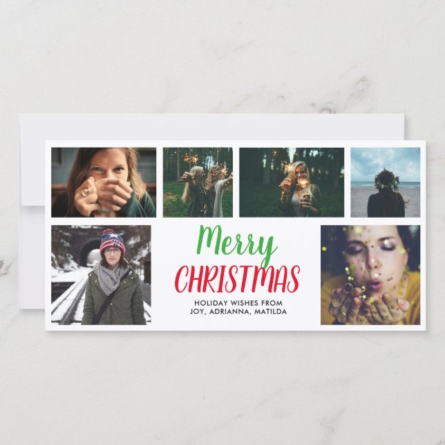 Tarjeta Festiva Merry Christmas Casual Script Seis Collages de fot (Anverso)