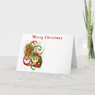 Tarjeta Festiva Merry Christmas Cat Paint Splat Swirlies -