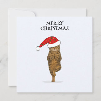 Tarjeta Festiva Merry Christmas cat yoga