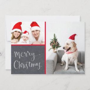 Tarjeta Festiva Merry Christmas Chalk Design Doble foto