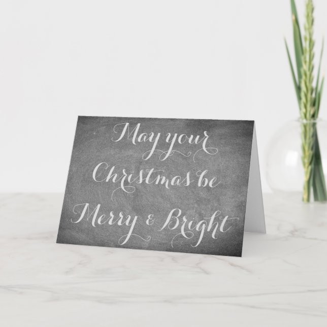 Tarjeta Festiva Merry Christmas Chalkboard Typography Black White (Anverso)