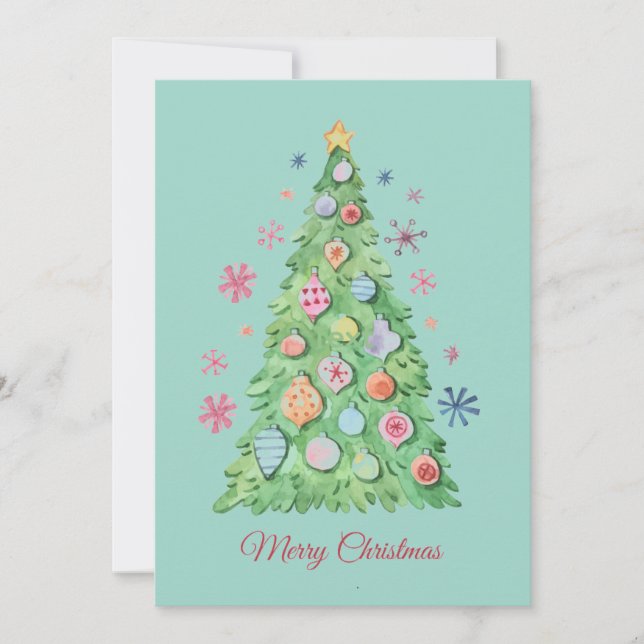 Tarjeta Festiva Merry Christmas, Christmas tree watercolours (Anverso)