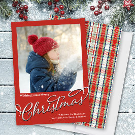 Tarjeta Festiva Merry Christmas Classic Calligraphy Red Plaid