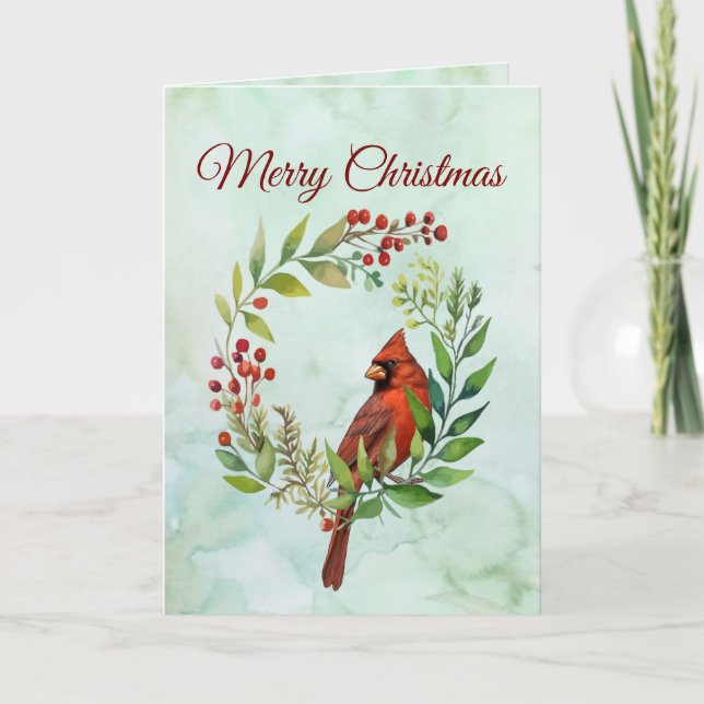 Tarjeta Festiva Merry Christmas Classic Cardinal  (Anverso)