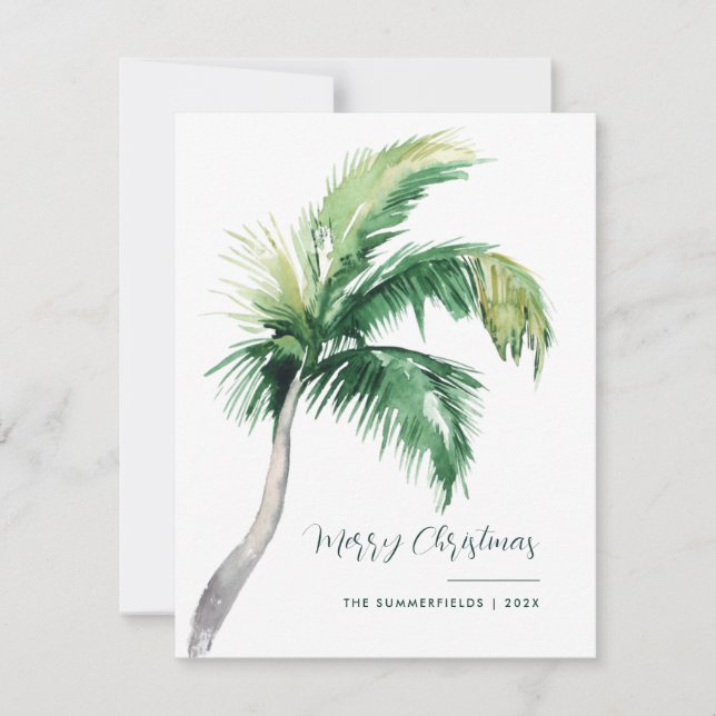 Tarjeta Festiva Merry Christmas Coastal Palm Tree Modern (Anverso)