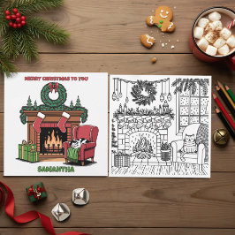 Tarjeta Festiva Merry Christmas Color Me Fireplace & Stockings