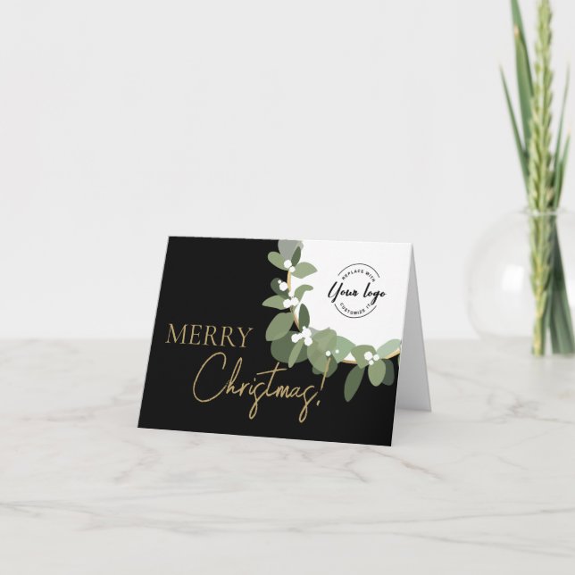 Tarjeta Festiva Merry Christmas Company Logo Gold Black Small (Anverso)