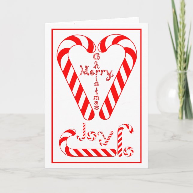 Tarjeta Festiva Merry Christmas Cross Heart Candy Canes Joy Sleigh (Anverso)