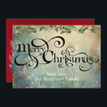 Tarjeta Festiva Merry Christmas Curls Swirl typo vintage greens<br><div class="desc">Tarjeta de navidad personalizada con remolinos y rizos Puede reemplazar piezas o elegir no tenerlas.</div>