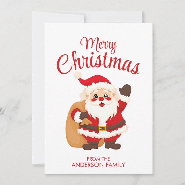 Tarjeta Festiva Merry Christmas Cute Cartoon Santa Claus Simple (Anverso)
