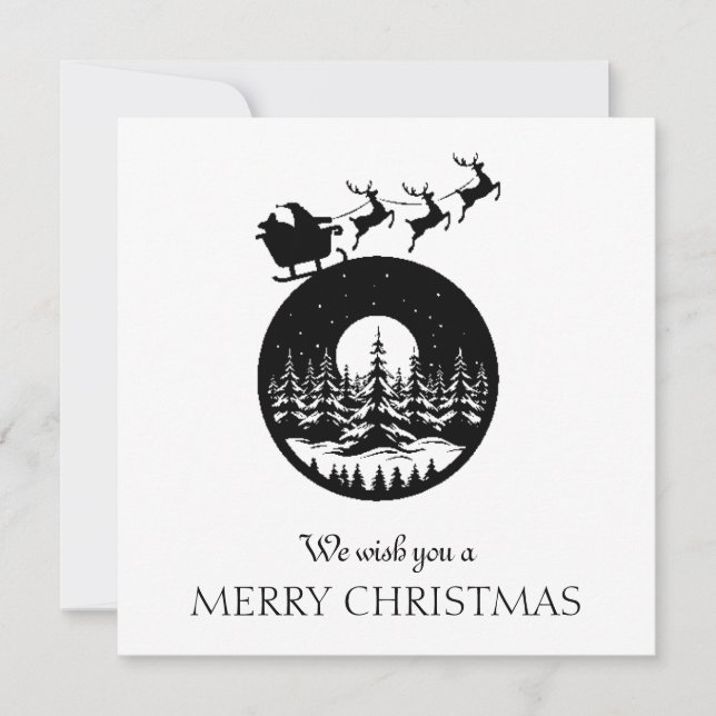 Tarjeta Festiva Merry Christmas Cute Custom Santa Sleigh and Trees (Anverso)