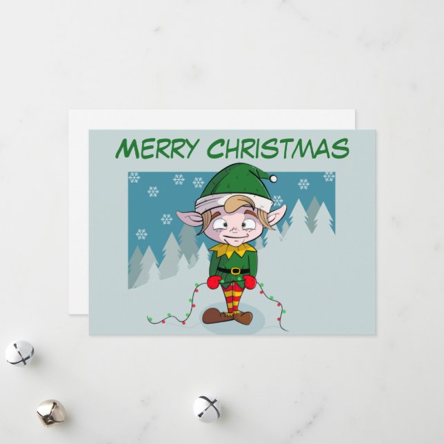 Tarjeta Festiva Merry Christmas Cute Elf (Anverso/Reverso In Situ)