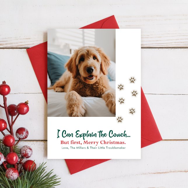 Tarjeta Festiva Merry Christmas Cute Funny Pet Dog Puppy Photo (Subido por el creador)