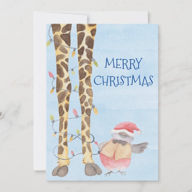 Tarjeta Festiva Merry Christmas Cute Giraffe Watercolor (Anverso)