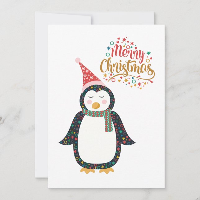 Tarjeta Festiva Merry Christmas Cute Penguin (Anverso)