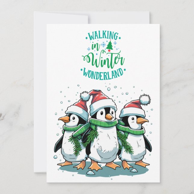 Tarjeta Festiva Merry Christmas Cute Penguins (Anverso)