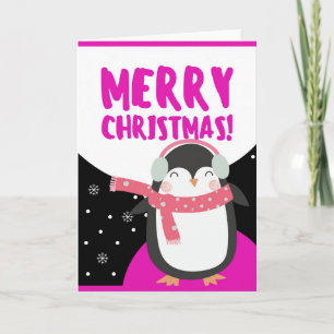 Tarjeta Festiva Merry Christmas Cute Personalizado Penguin