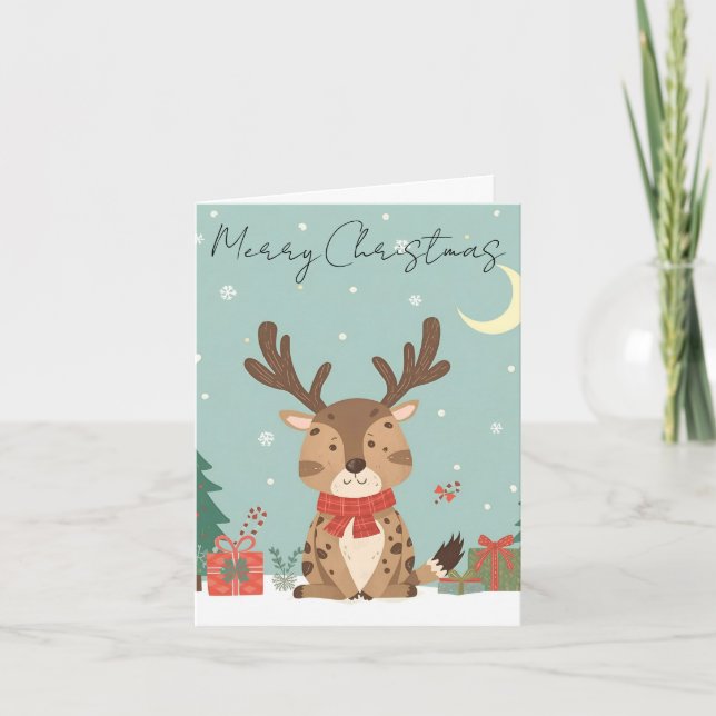 Tarjeta Festiva Merry Christmas Cute Reindeer Christmas Card (Anverso)