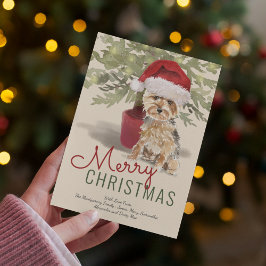 Tarjeta Festiva Merry Christmas Cute Yorkshire Terrier