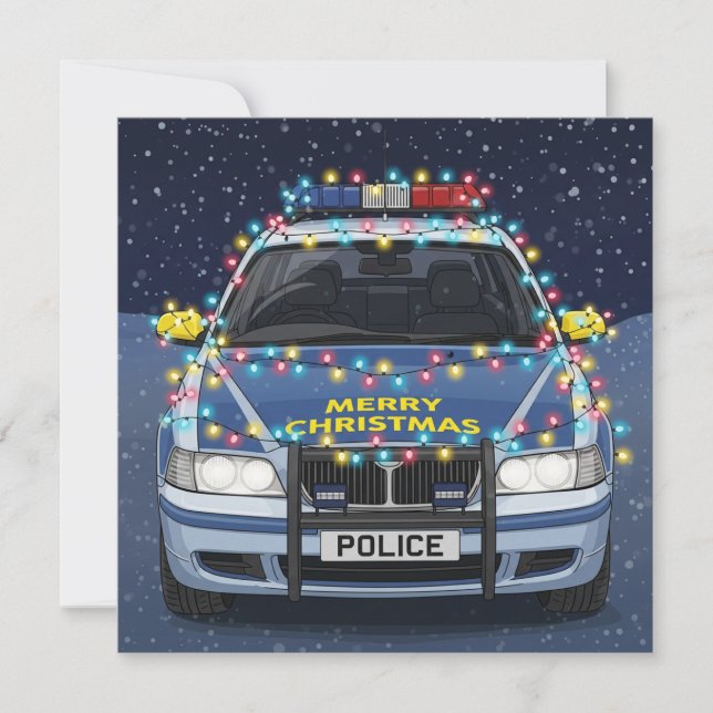 Tarjeta Festiva Merry Christmas Decorated Police Car  (Anverso)