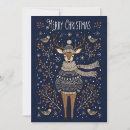 Tarjeta Festiva Merry Christmas Deer In Knitted Sweater 