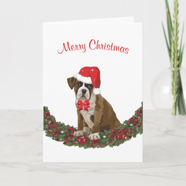 Tarjeta Festiva Merry Christmas Dog Puppy Plage Santa Hat (Anverso)
