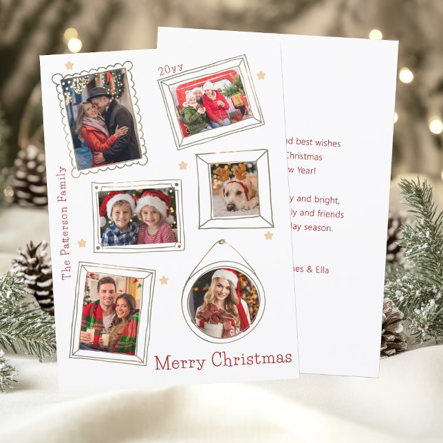 Tarjeta Festiva Merry Christmas Doodle Frame Multi Photo (Subido por el creador)