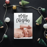 Tarjeta Festiva MERRY CHRISTMAS Double-Sided Photo Christmas<br><div class="desc">This stunning and simple Christmas card showcases your favorite photo with a modern brush-script overlay. The back features a red plaid pattern,  a second photo and a spot for additional text.</div>