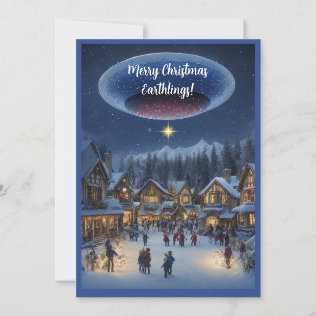 Tarjeta Festiva Merry Christmas Earthlings funny alien christmas (Anverso)