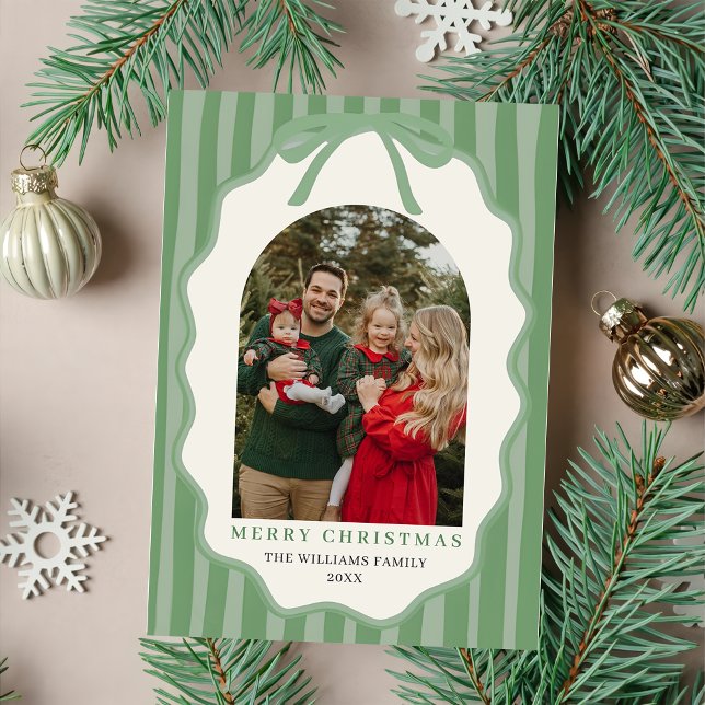 Tarjeta Festiva Merry Christmas Elegant Bow Photo Holiday Card (Subido por el creador)