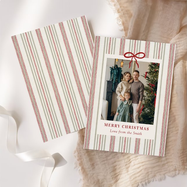 Tarjeta Festiva Merry Christmas Elegant Bow Photo Holiday Card (Subido por el creador)